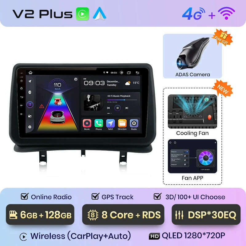 KIMLUD, Junsun V1 AI Voice Wireless CarPlay Android Auto Radio for Renault Clio 3 2005-2014 4G Car Multimedia GPS 2din autoradio, V2Plus (6G 128G) 3D / france, KIMLUD APPAREL - Womens Clothes