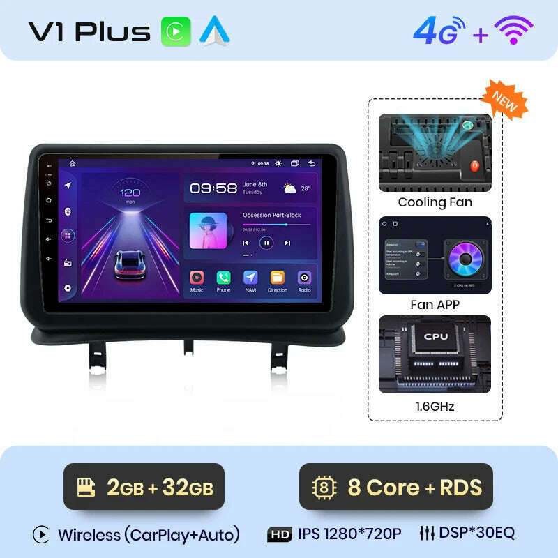 KIMLUD, Junsun V1 AI Voice Wireless CarPlay Android Auto Radio for Renault Clio 3 2005-2014 4G Car Multimedia GPS 2din autoradio, V1 Plus (2G 32G) / Poland, KIMLUD APPAREL - Womens Clothes