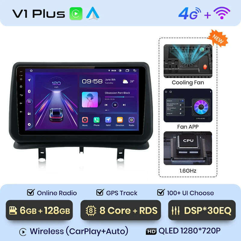 KIMLUD, Junsun V1 AI Voice Wireless CarPlay Android Auto Radio for Renault Clio 3 2005-2014 4G Car Multimedia GPS 2din autoradio, V1 Plus (6G 128G) / Poland, KIMLUD APPAREL - Womens Clothes