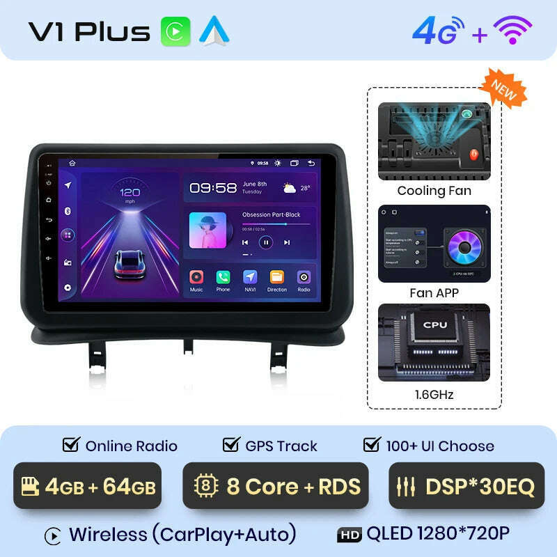 KIMLUD, Junsun V1 AI Voice Wireless CarPlay Android Auto Radio for Renault Clio 3 2005-2014 4G Car Multimedia GPS 2din autoradio, V1 Plus (4G 64G) / france, KIMLUD APPAREL - Womens Clothes