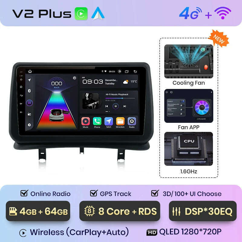 KIMLUD, Junsun V1 AI Voice Wireless CarPlay Android Auto Radio for Renault Clio 3 2005-2014 4G Car Multimedia GPS 2din autoradio, V2Plus (4G 64G) 3D / france, KIMLUD APPAREL - Womens Clothes