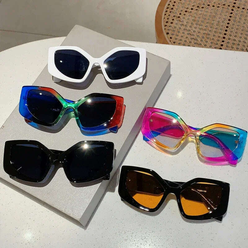 KIMLUD, KAMMPT New Polygon Women Sunglasses Vintage Multi Gradient Candy Color Shades 2023 Trendy Brand Designer Travelling Eyewear, KIMLUD Womens Clothes