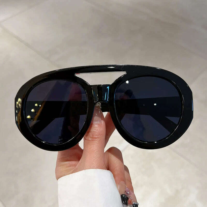 KIMLUD, KAMMPT Oversized Round Goggle Men Fashion Double Bridge Gradient Candy Color Women Shades Eyewear Trendy New UV400 Sun Glasses, black-black / as picture shows, KIMLUD Womens Clothes