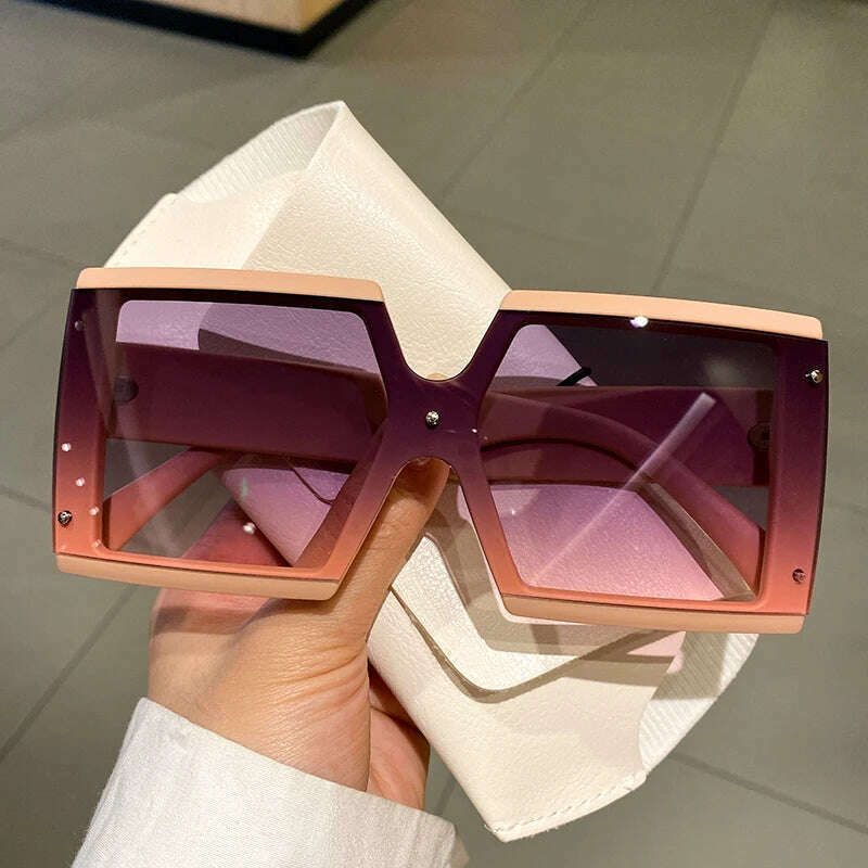 KIMLUD, KAMMPT Square Oversized One-pieces Sunglasses Men Women Trendy Gradient Goggle Eyewear Fashion Luxury Brand Design Sun Glasses, pink-grey pink / as picture, KIMLUD Women's Clothes