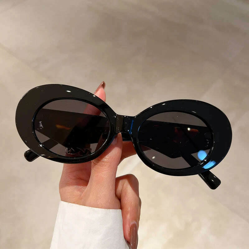 KIMLUD, KAMMPT Vintage Oval Sunglasses Women 2023 New in Fashion Cat Eye Gradient Shades Eyewear Trendy Luxury Brand Design Sun Glasses, black-black / as picture shows, KIMLUD APPAREL - Womens Clothes