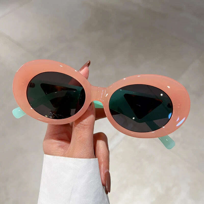 KIMLUD, KAMMPT Vintage Oval Sunglasses Women 2023 New in Fashion Cat Eye Gradient Shades Eyewear Trendy Luxury Brand Design Sun Glasses, jelly pink-black / as picture shows, KIMLUD APPAREL - Womens Clothes