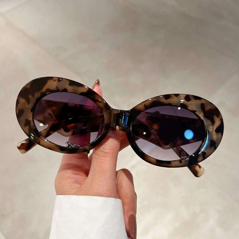 KIMLUD, KAMMPT Vintage Oval Sunglasses Women 2023 New in Fashion Cat Eye Gradient Shades Eyewear Trendy Luxury Brand Design Sun Glasses, leopard-gradiet grey / as picture shows, KIMLUD APPAREL - Womens Clothes