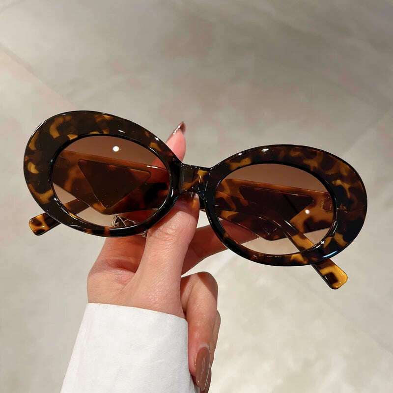 KIMLUD, KAMMPT Vintage Oval Sunglasses Women 2023 New in Fashion Cat Eye Gradient Shades Eyewear Trendy Luxury Brand Design Sun Glasses, leopard-gradient tea / as picture shows, KIMLUD APPAREL - Womens Clothes