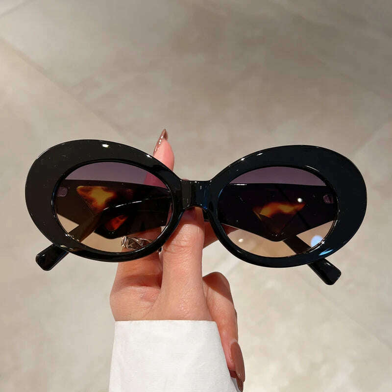 KIMLUD, KAMMPT Vintage Oval Sunglasses Women 2023 New in Fashion Cat Eye Gradient Shades Eyewear Trendy Luxury Brand Design Sun Glasses, black-grey yellow / as picture shows, KIMLUD APPAREL - Womens Clothes