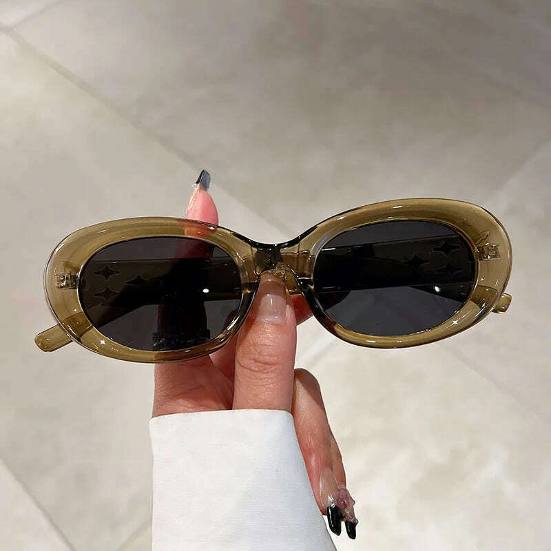 KAMMPT Vintage Oval Sunglasses Women Fashion Ins New Trendy Candy Color Shades Eyewear Luxury Brand Deisgn UV400 Sun Glasses - KIMLUD