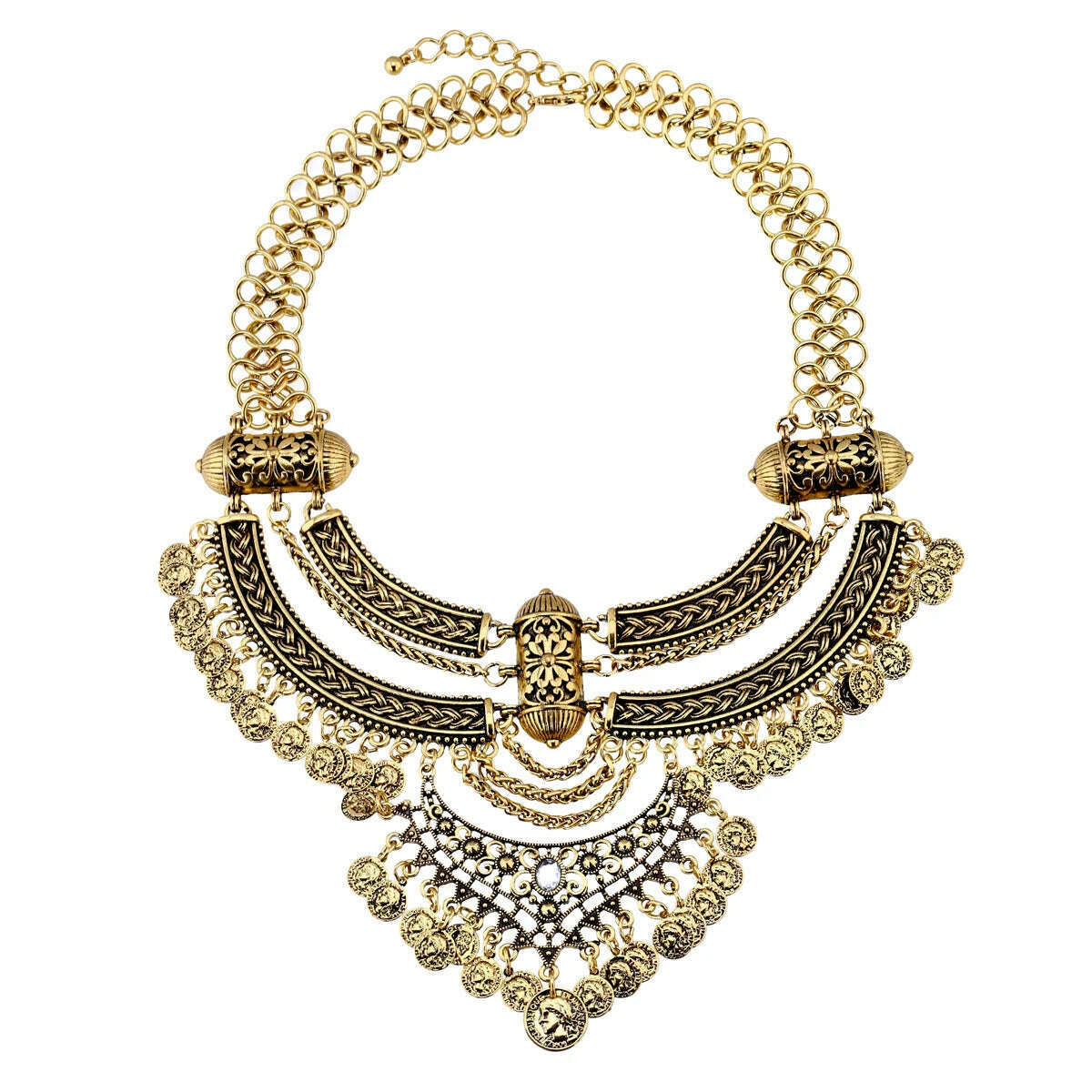 KIMLUD, KAYMEN Bohemia Gipsy Coins Pendant Necklace Vintage Statement Chokers Necklace for Girls Women Antique Silver Color Necklaces, 1450 Antique Gold, KIMLUD APPAREL - Womens Clothes