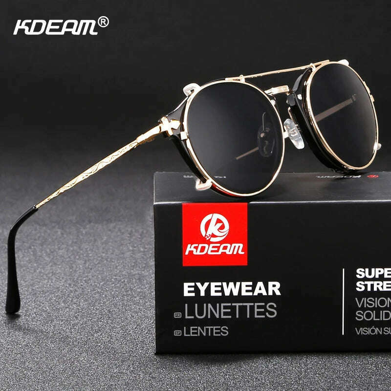 KIMLUD, Kdeam Happy Clip On Sunglasses Men Removable Round Glasses Steampunk Women Carve Design Sunglass With Brand Box, KIMLUD Womens Clothes