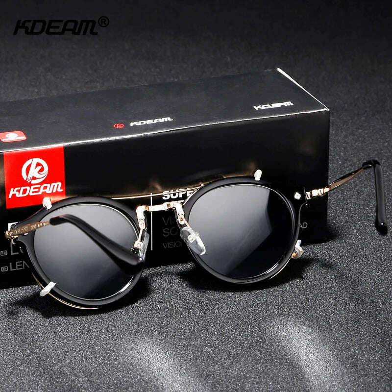 KIMLUD, Kdeam Happy Clip On Sunglasses Men Removable Round Glasses Steampunk Women Carve Design Sunglass With Brand Box, KIMLUD Womens Clothes