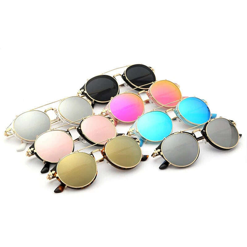 KIMLUD, Kdeam Happy Clip On Sunglasses Men Removable Round Glasses Steampunk Women Carve Design Sunglass With Brand Box, KIMLUD Womens Clothes