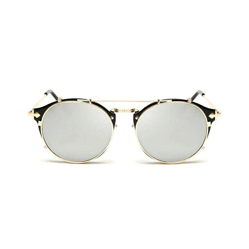 KIMLUD, Kdeam Happy Clip On Sunglasses Men Removable Round Glasses Steampunk Women Carve Design Sunglass With Brand Box, KIMLUD Womens Clothes