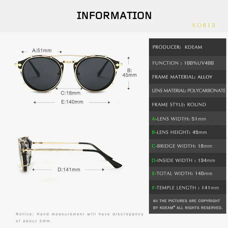 KIMLUD, Kdeam Happy Clip On Sunglasses Men Removable Round Glasses Steampunk Women Carve Design Sunglass With Brand Box, KIMLUD Womens Clothes