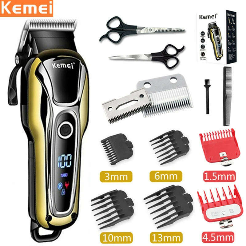 Kemei Hair Clipper Electric Hair Trimmer Professional Men's hair clipper cordless beard trimmer LED display Wireless Hair Cutter - KIMLUD