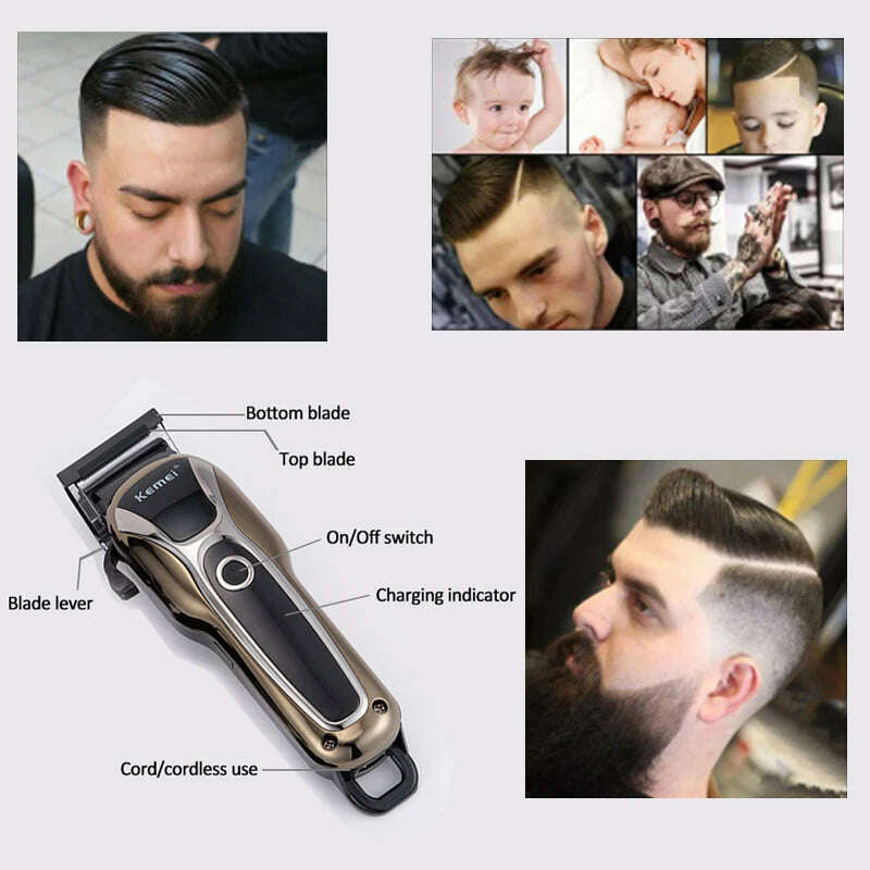 Kemei Hair Clipper Electric Hair Trimmer Professional Men's hair clipper cordless beard trimmer LED display Wireless Hair Cutter - KIMLUD