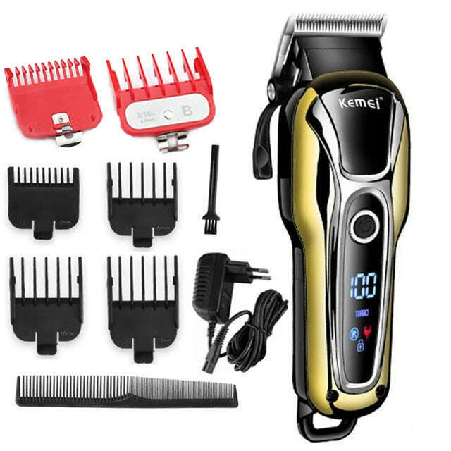 KIMLUD, Kemei Hair Clipper Electric Hair Trimmer Professional Men's hair clipper cordless beard trimmer LED display Wireless Hair Cutter, 6Comb / Russian Federation, KIMLUD Women's Clothes