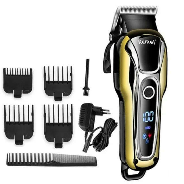 Kemei Hair Clipper Electric Hair Trimmer Professional Men's hair clipper cordless beard trimmer LED display Wireless Hair Cutter - KIMLUD