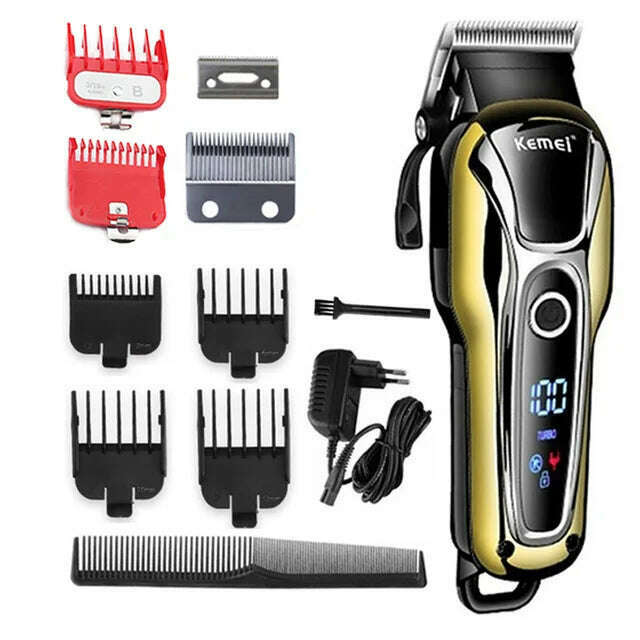 Kemei Hair Clipper Electric Hair Trimmer Professional Men's hair clipper cordless beard trimmer LED display Wireless Hair Cutter - KIMLUD