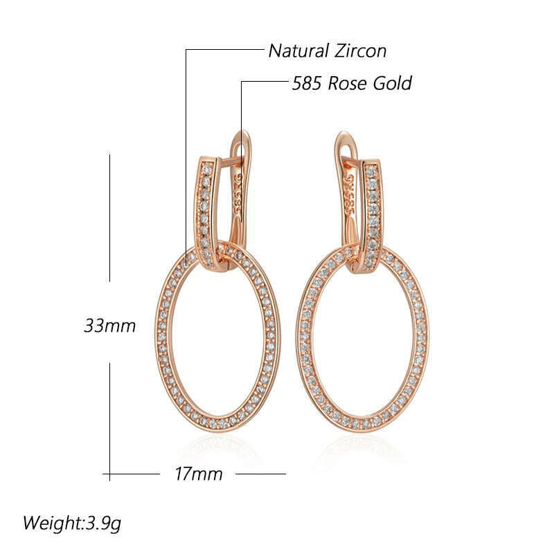 Kienl Hot Full Shiny Natural Zircon Big Drop Earring for Women 585 Rose Gold Color Unique Round Crystal Daily Vintage Jewelry - KIMLUD