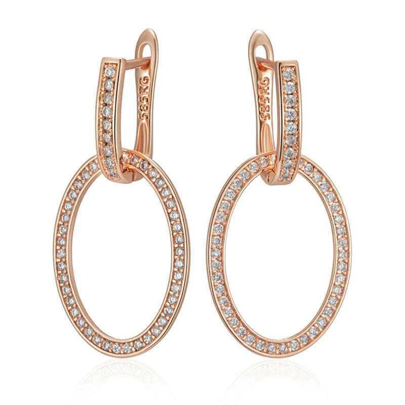 Kienl Hot Full Shiny Natural Zircon Big Drop Earring for Women 585 Rose Gold Color Unique Round Crystal Daily Vintage Jewelry - KIMLUD
