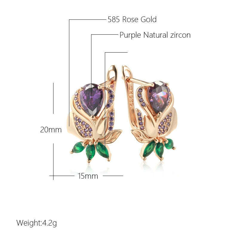 Kienl Vintage Purple Natural Zircon Flower Drop Earring High Quality Fine Daily Jewelry Women 585 Rose Gold Color Big Earring - KIMLUD