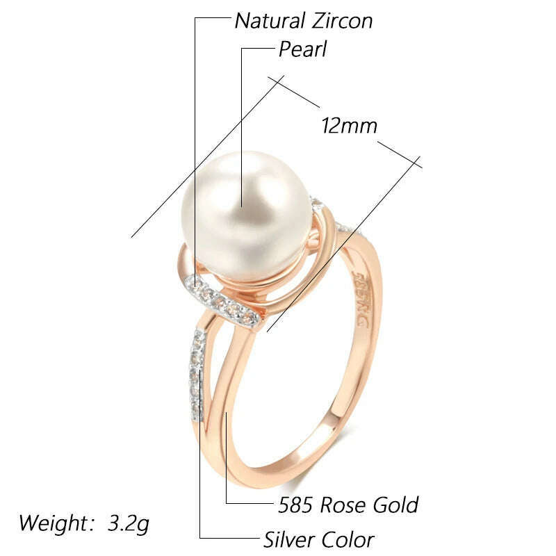 Kinel Hot Fashion Geometry Pearl Ring for Women 585 Rose Gold Silver Color Mix Natural Zircon Boho Ethnic Wedding Jewelry - KIMLUD