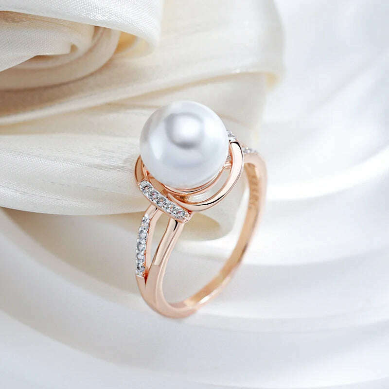 Kinel Hot Fashion Geometry Pearl Ring for Women 585 Rose Gold Silver Color Mix Natural Zircon Boho Ethnic Wedding Jewelry - KIMLUD