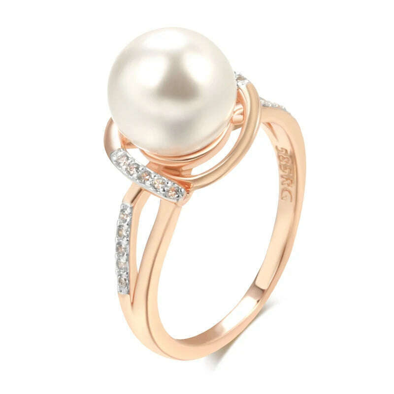 Kinel Hot Fashion Geometry Pearl Ring for Women 585 Rose Gold Silver Color Mix Natural Zircon Boho Ethnic Wedding Jewelry - KIMLUD