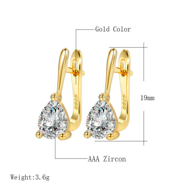 KIMLUD, Kinel Luxury Bridal Wedding Stud Earrings Gold Silver Color Water Drop AAA Cubic Zirconia Earrings For Women Fasion Jewellery, KIMLUD Womens Clothes