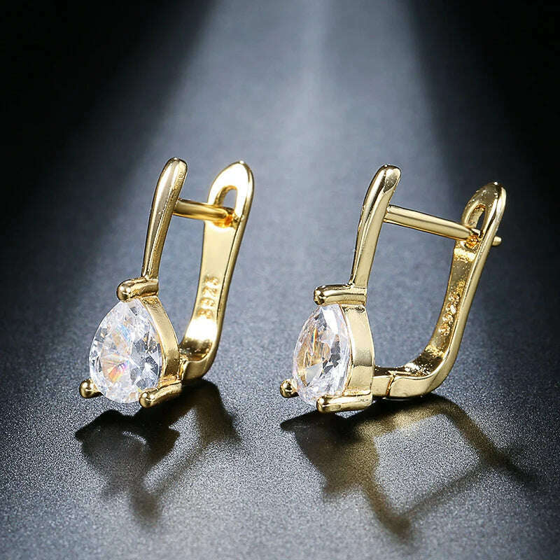 KIMLUD, Kinel Luxury Bridal Wedding Stud Earrings Gold Silver Color Water Drop AAA Cubic Zirconia Earrings For Women Fasion Jewellery, KIMLUD Womens Clothes