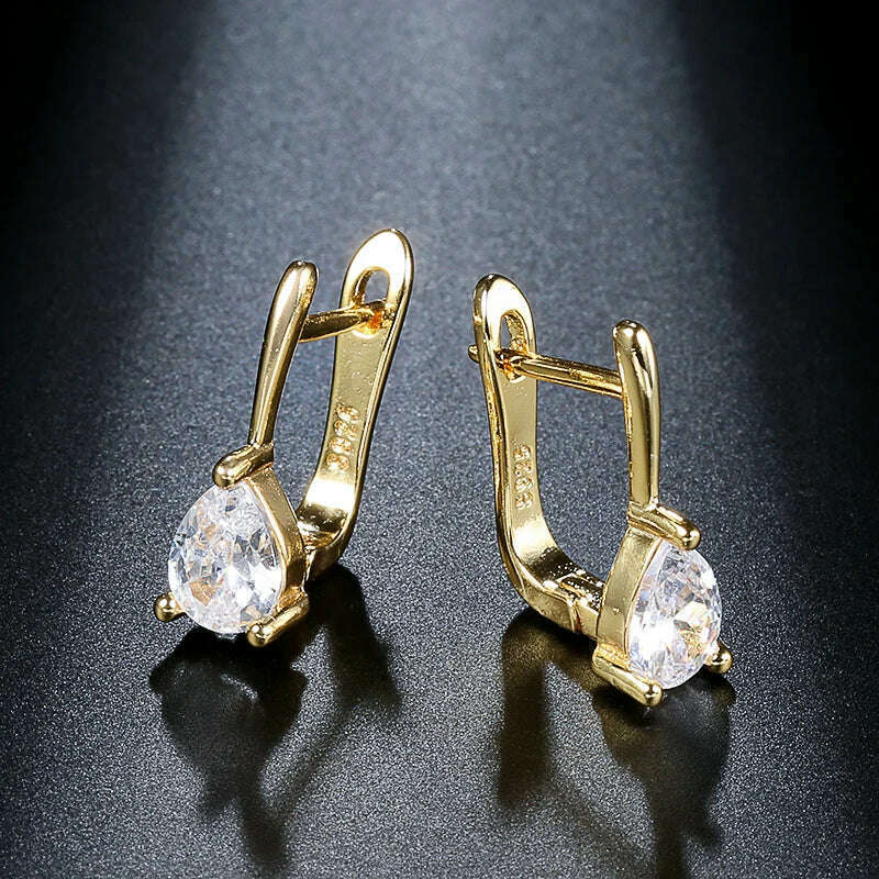KIMLUD, Kinel Luxury Bridal Wedding Stud Earrings Gold Silver Color Water Drop AAA Cubic Zirconia Earrings For Women Fasion Jewellery, KIMLUD Women's Clothes