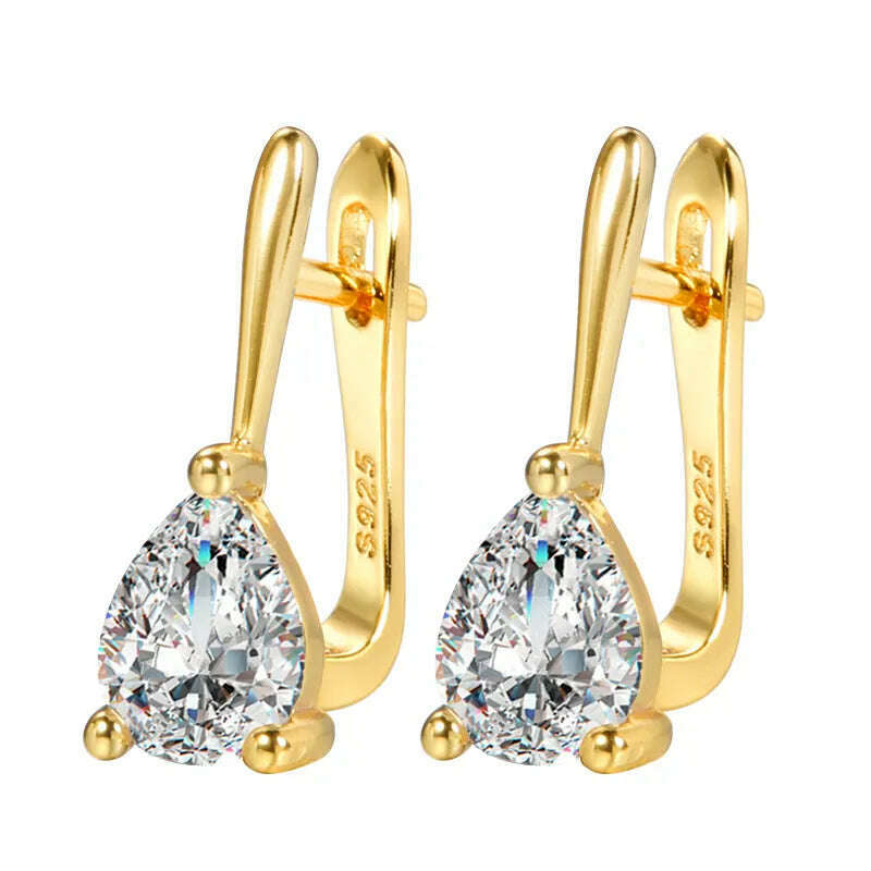 KIMLUD, Kinel Luxury Bridal Wedding Stud Earrings Gold Silver Color Water Drop AAA Cubic Zirconia Earrings For Women Fasion Jewellery, Gold-color, KIMLUD Womens Clothes
