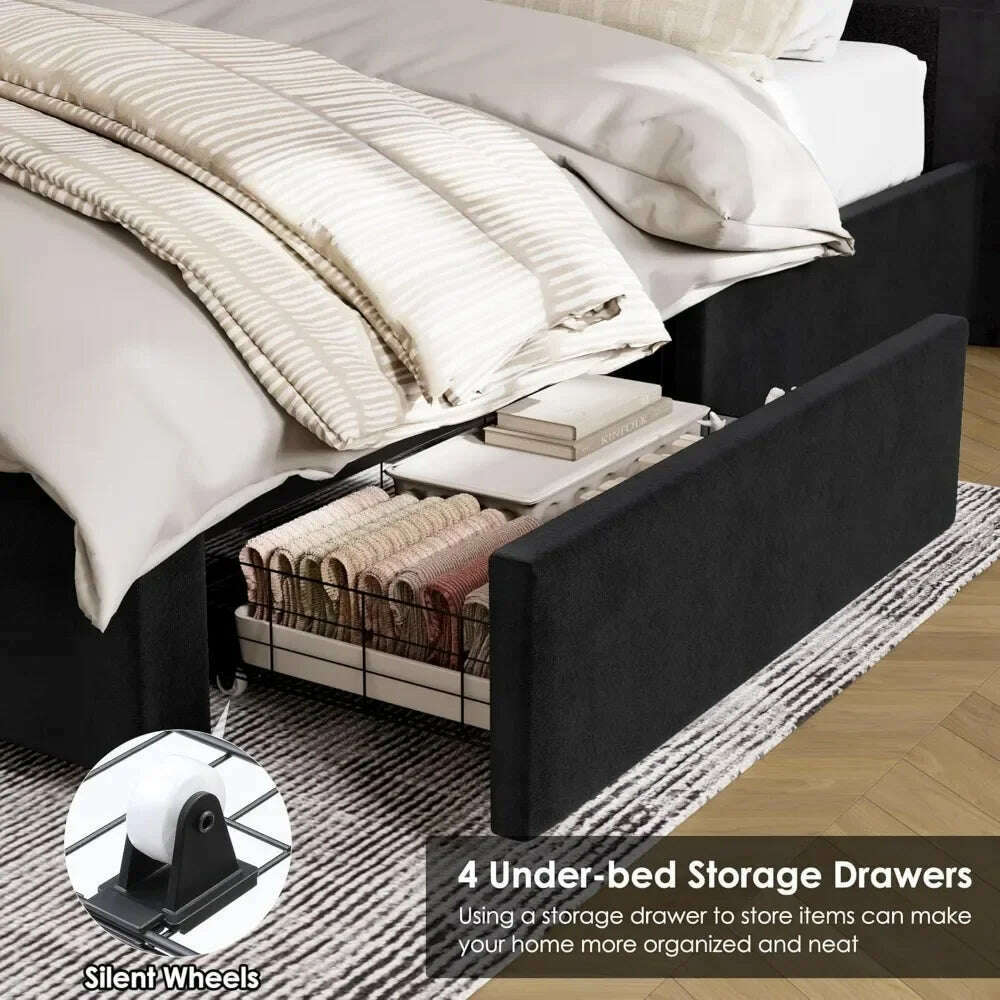 KIMLUD, King Size Bed Frame 55" Tall Headboard with Gorgeous Button Tufted and Nail, Velvet Fabric Upholstered Bed Frame, KIMLUD Womens Clothes