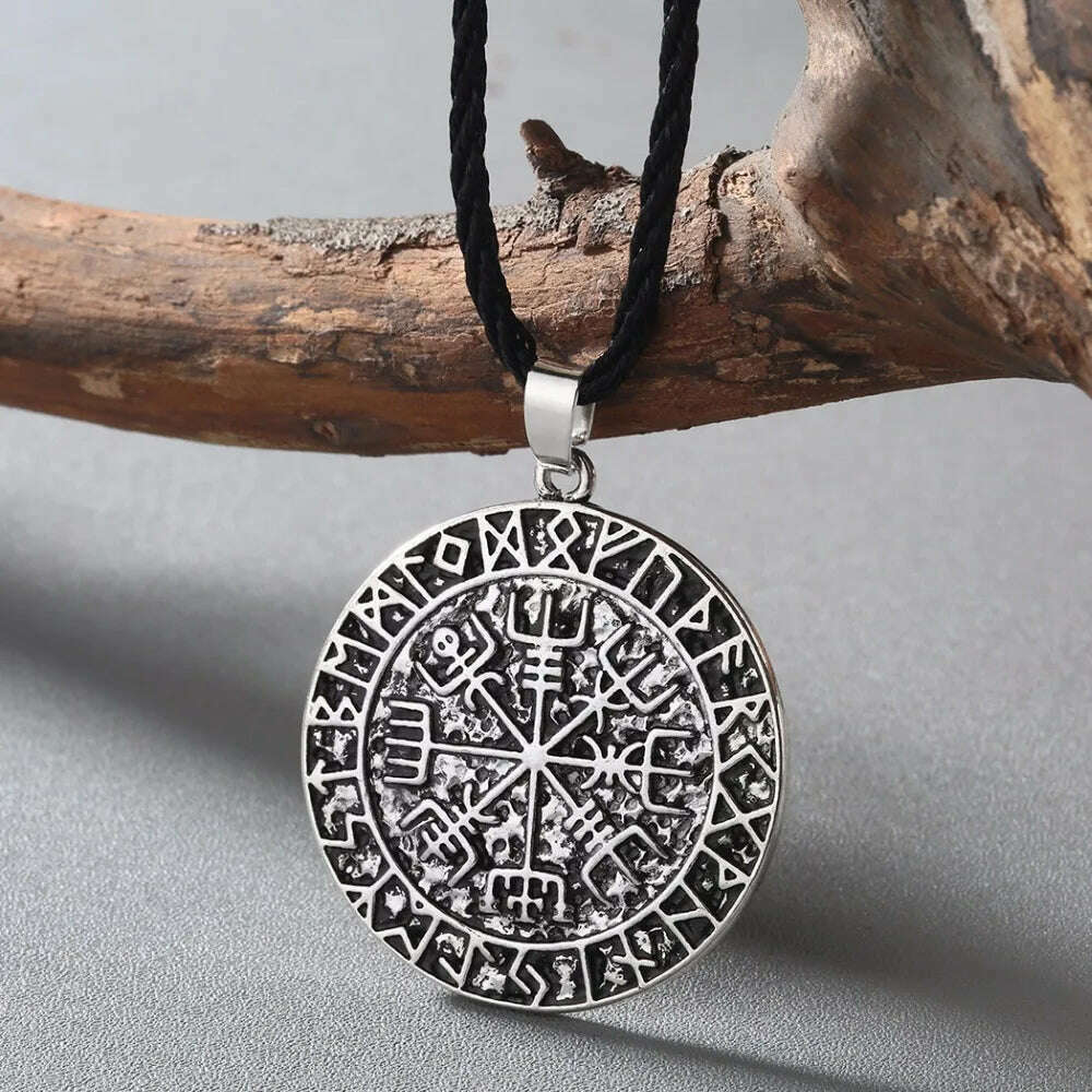 KIMLUD, Kinitial Norse Vegvisir Symbol Necklace Protection Symbol viking Men Pendant Magical Staves Compass Wholesale Jewelry, KIMLUD Womens Clothes