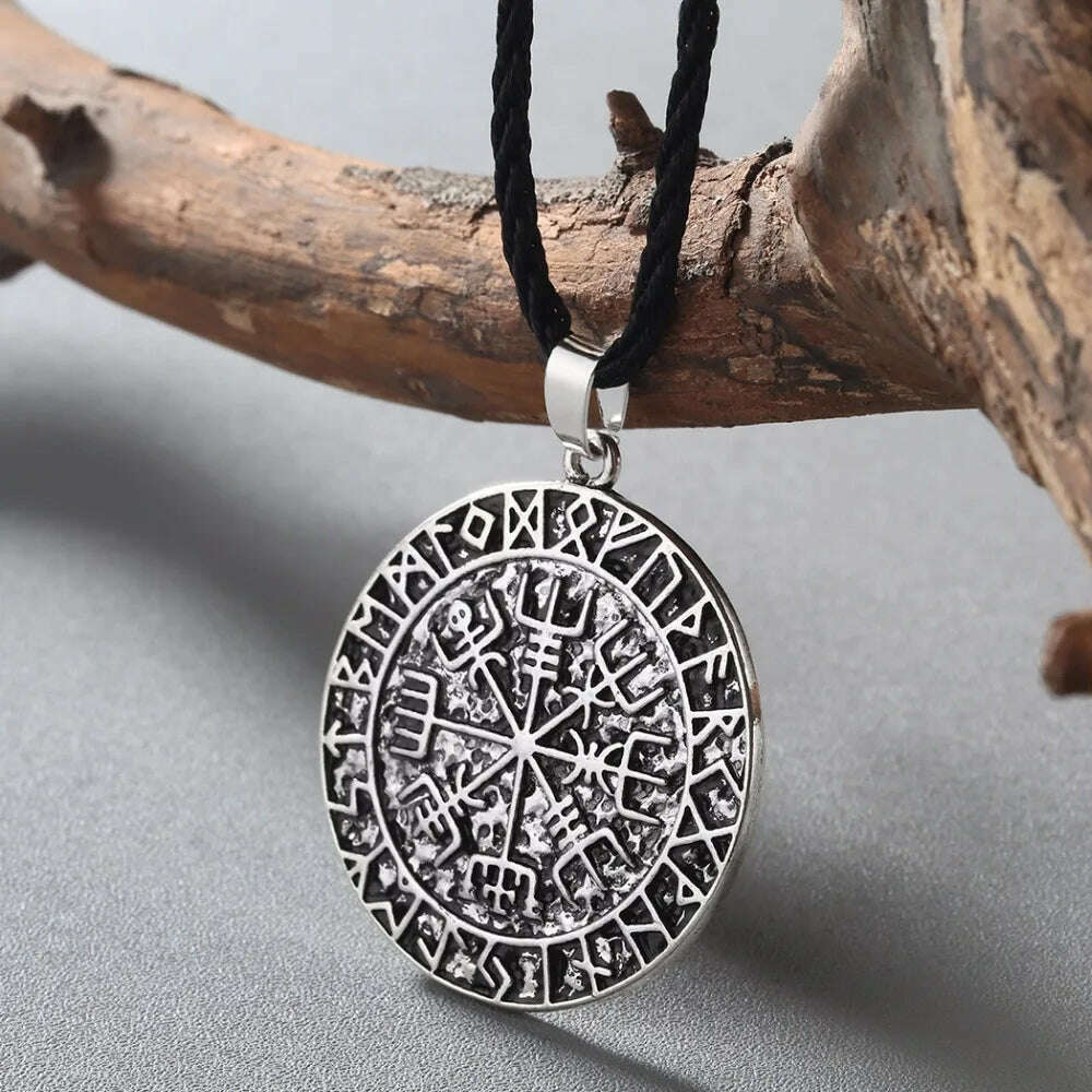 KIMLUD, Kinitial Norse Vegvisir Symbol Necklace Protection Symbol viking Men Pendant Magical Staves Compass Wholesale Jewelry, KIMLUD Womens Clothes