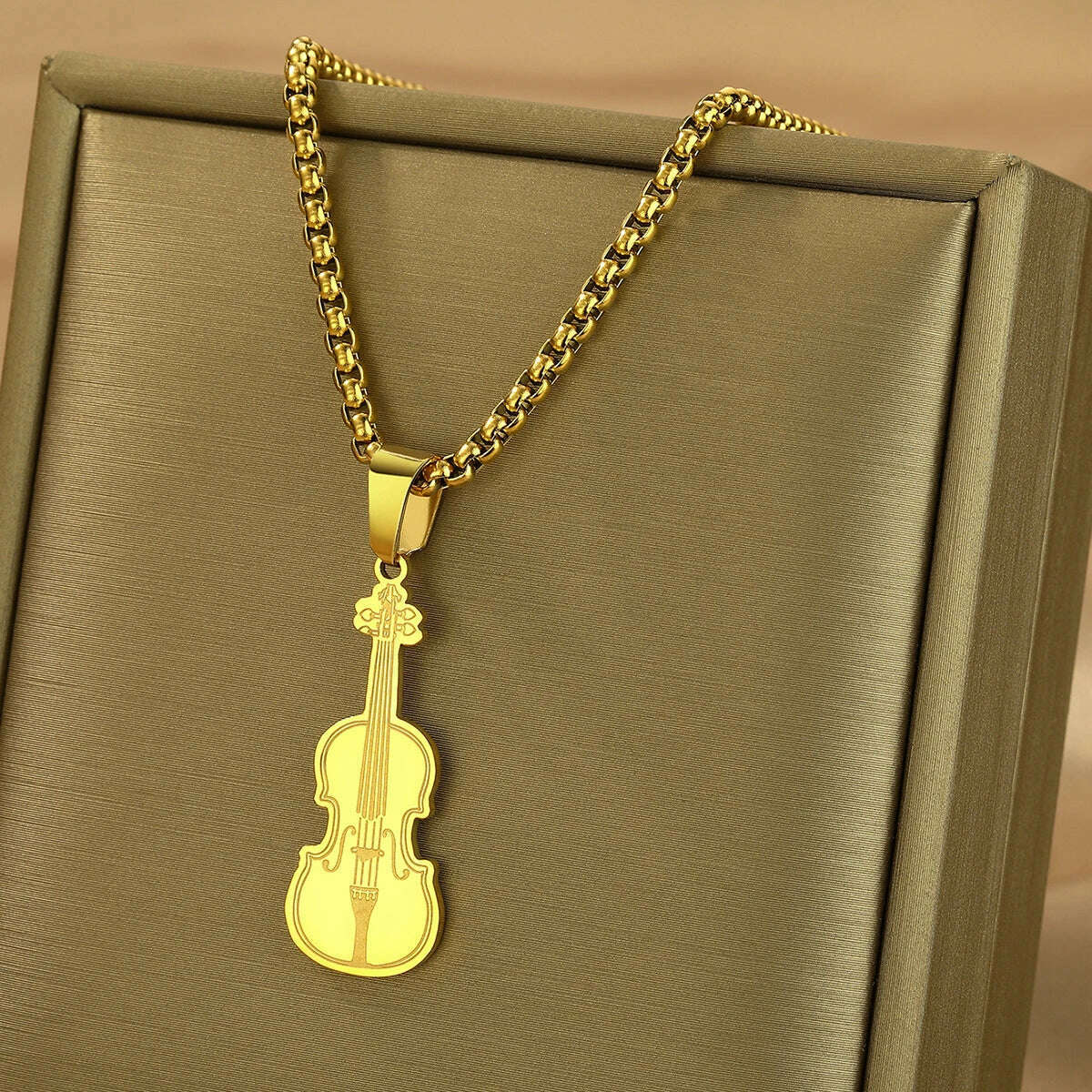 KIMLUD, Kinitial Violin Ornament Pendant Necklace Women Iconic Stringed Instrument Musician Jewelry Stainless Steel Jewelry, KIMLUD Womens Clothes