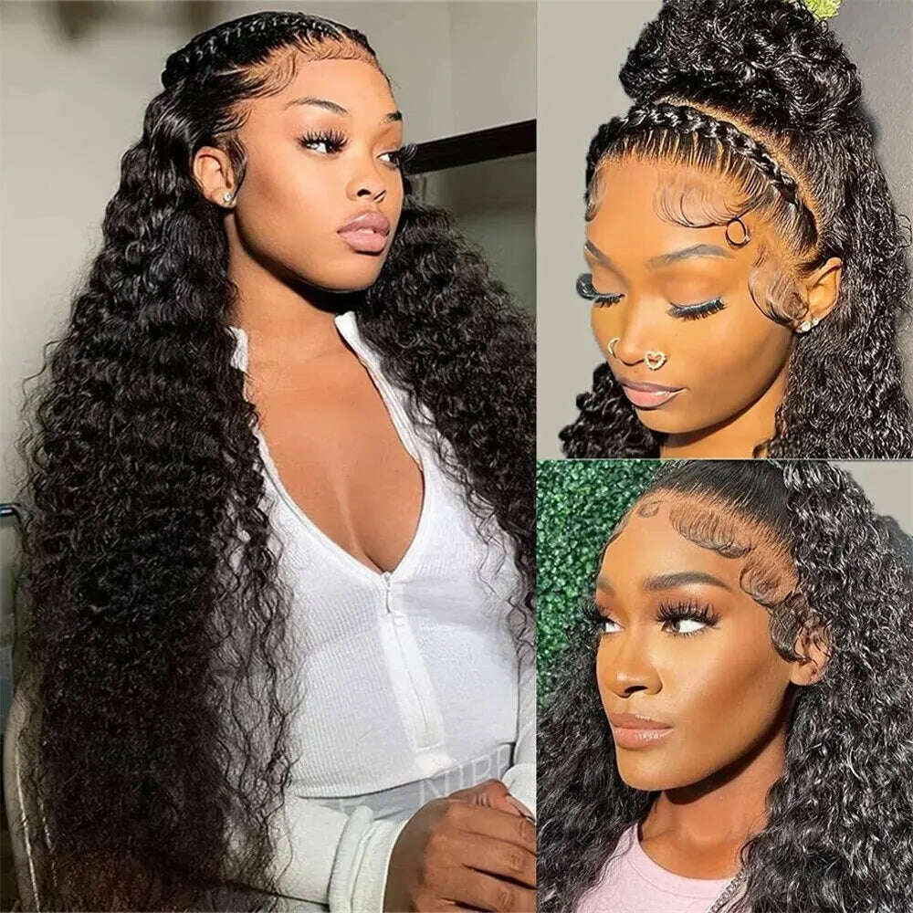 KIMLUD, Kinky Curly Human Hair Wigs Lace Frontal 13x4 HD Lace Front Wig Pre Plucked 4x4 Lace Closure Wig Remy Human Hair Extersion, 4x4 Lace Wigs / 24Inches, KIMLUD APPAREL - Womens Clothes