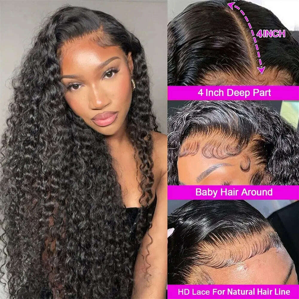 KIMLUD, Kinky Curly Human Hair Wigs Lace Frontal 13x4 HD Lace Front Wig Pre Plucked 4x4 Lace Closure Wig Remy Human Hair Extersion, KIMLUD Womens Clothes