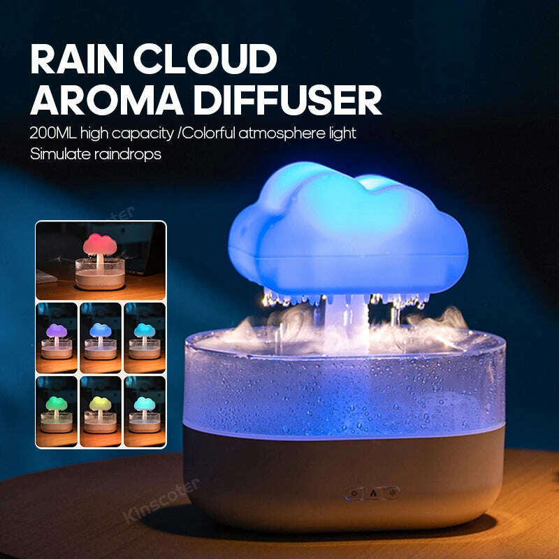 KINSCOTER Rain Clouds Aroma Diffuser Zen Raindrops Air Humidifier Essential Oil Diffuser USB Desktop Ultrasonic Sprayer - KIMLUD