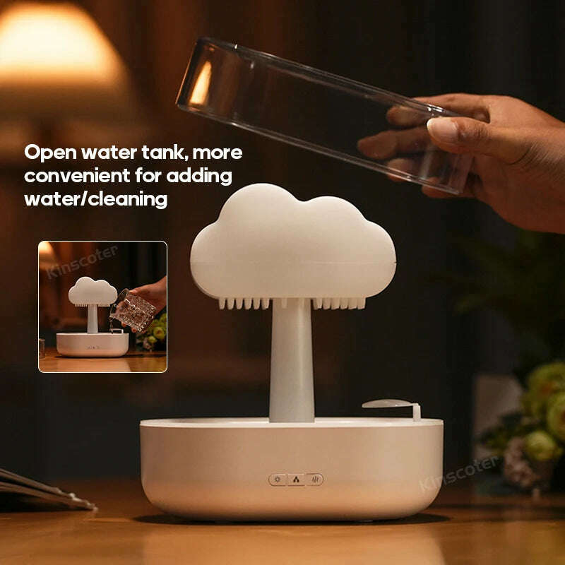 KINSCOTER Rain Clouds Aroma Diffuser Zen Raindrops Air Humidifier Essential Oil Diffuser USB Desktop Ultrasonic Sprayer - KIMLUD