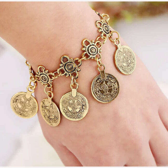 KMVEXO Party Hippy Boho Beach Turkish Jewelry Gold color Coin Vintage Bohemia Carved Coin Bracelets Bangles for Woman pulseras - KIMLUD