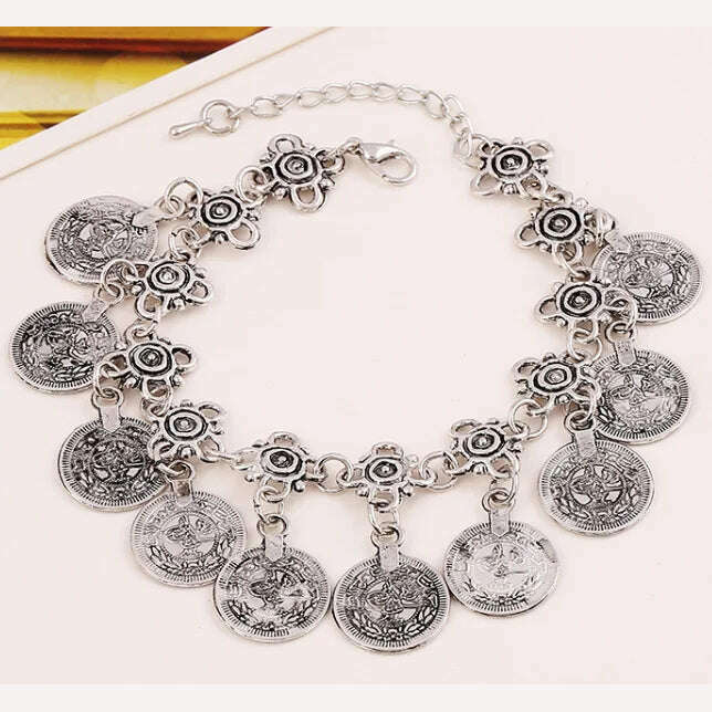 KMVEXO Party Hippy Boho Beach Turkish Jewelry Gold color Coin Vintage Bohemia Carved Coin Bracelets Bangles for Woman pulseras - KIMLUD