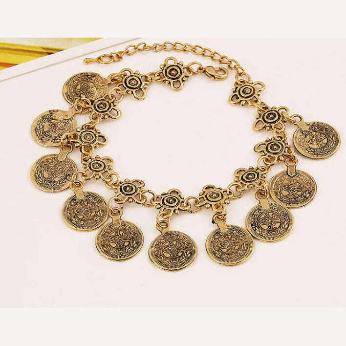 KMVEXO Party Hippy Boho Beach Turkish Jewelry Gold color Coin Vintage Bohemia Carved Coin Bracelets Bangles for Woman pulseras - KIMLUD