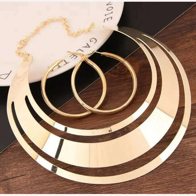 KIMLUD, KMVEXO Trendy Gold Color Torques Necklace Round Earrings Sets Women Party Statement Jewelry Dress Accessories Bijoux Female Gift, KIMLUD Womens Clothes