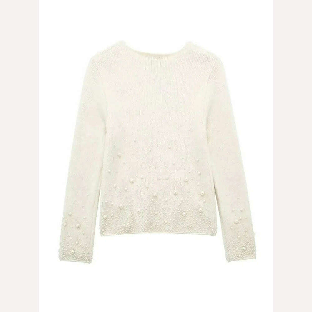 KONDALA Vintage Knitted Pearl Women Suits Long Sleeve O Neck Thick Sweater+High Waist Knit Skirts Fashion 2024 Elegant Women Set - KIMLUD