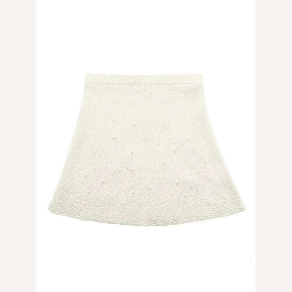 KONDALA Vintage Knitted Pearl Women Suits Long Sleeve O Neck Thick Sweater+High Waist Knit Skirts Fashion 2024 Elegant Women Set - KIMLUD