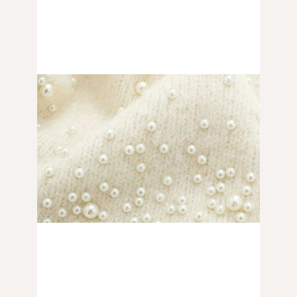 KONDALA Vintage Knitted Pearl Women Suits Long Sleeve O Neck Thick Sweater+High Waist Knit Skirts Fashion 2024 Elegant Women Set - KIMLUD